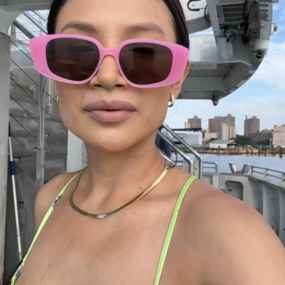 Pink Rectangular Sunglasses - Picture 8 of 9